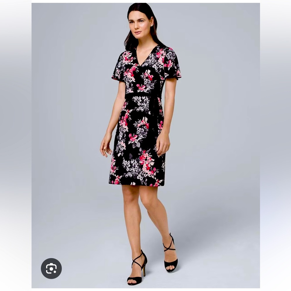 WHBM Reversible Floral Geo-print faux wrap dress Size 10